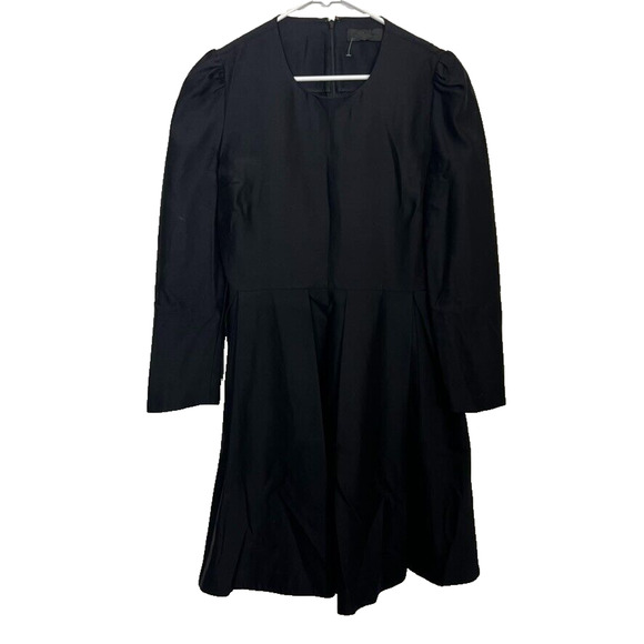 Co Dress Womens M Black Midi Long Sleeve Wool Cashmere Silk Pleated Pockets Zip - Picture 1 of 9